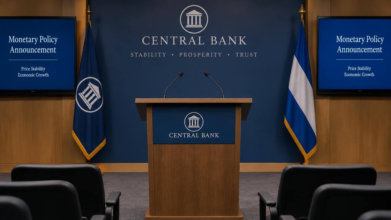 Empty podium before a central bank monetary policy announcement