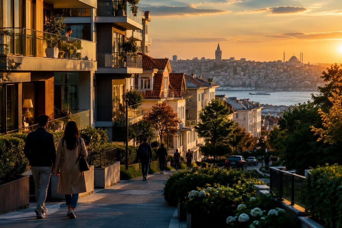 Homes and modern apartments overlooking an international waterfront city